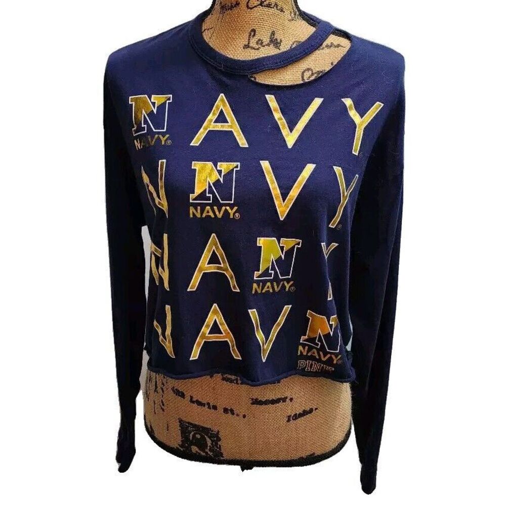 PINK Victorias Secret 5th Ocean Womens Size L Top Shirt Navy Logo Dark Blue Used